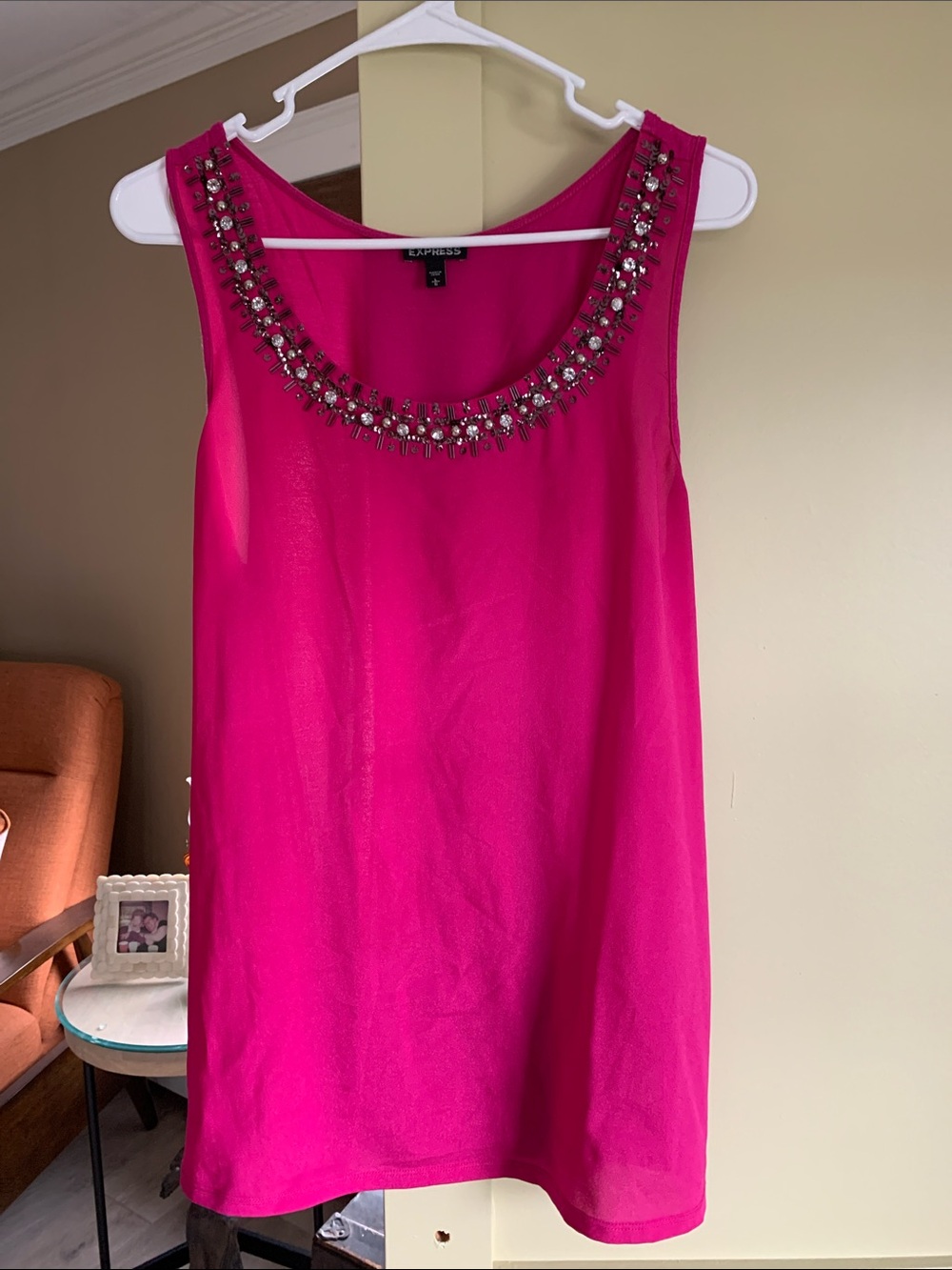 Express Fuchsia Beaded Scoop Neck Sleeveless Camisole